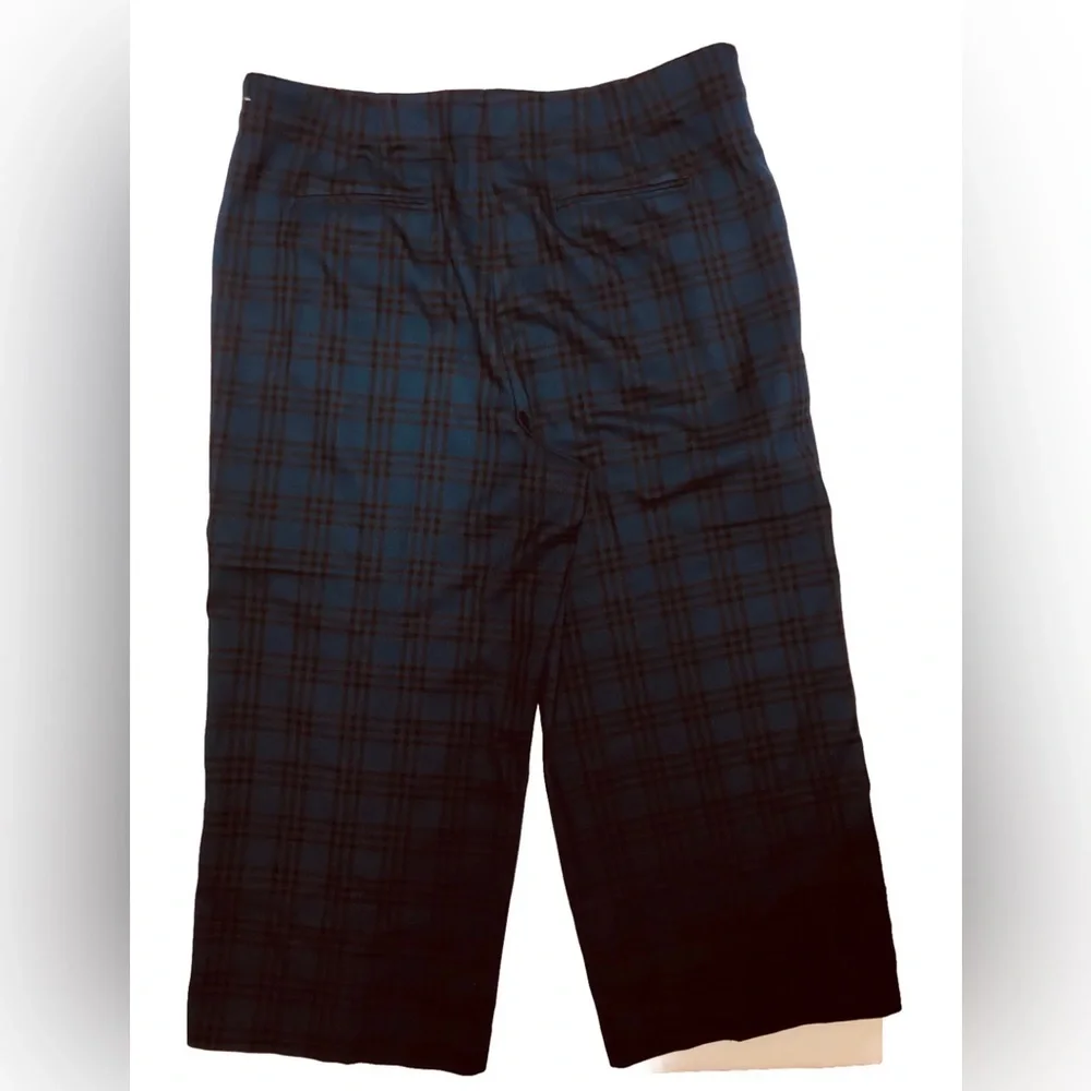 Ann Taylor Pants Women's 18 Green Black Plaid Wide Leg Ankle Crop Check Trousers